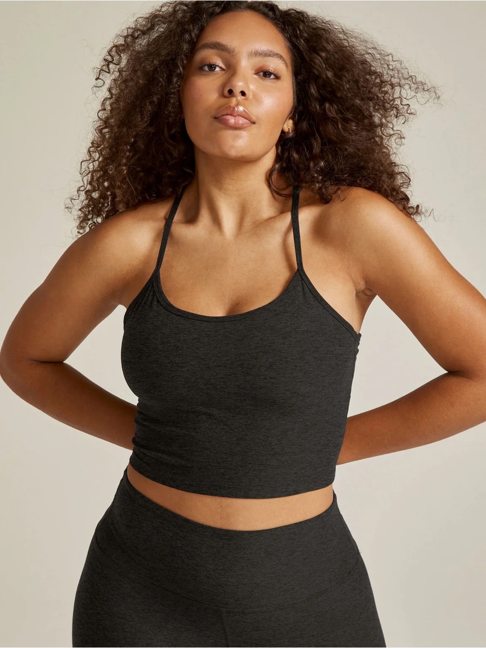 Beyond Yoga Black Racerback Cropped Tank Top Shelf Bra XS